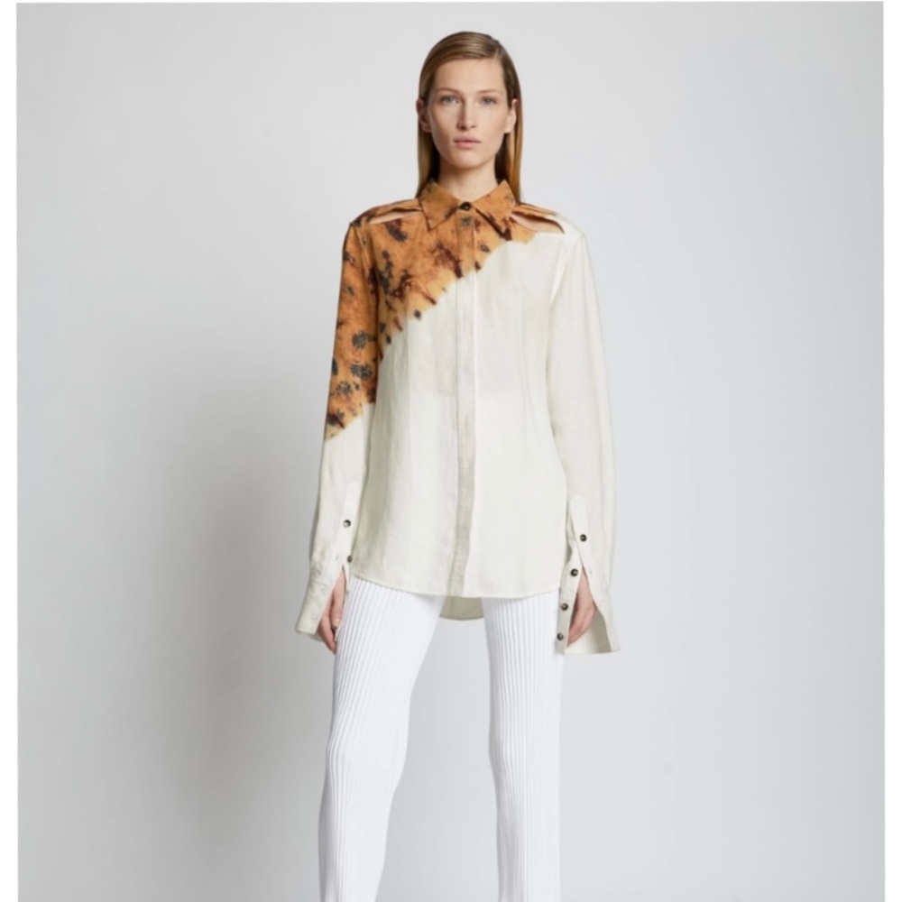 Proenza Schouler Tie Dye Linen Viscose Shirt in Bronze Multi - Size 10